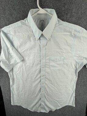Brooks Brothers Non Iron Short Sleeve Button Up Shirt 17.5 Blue Regent Adult ***